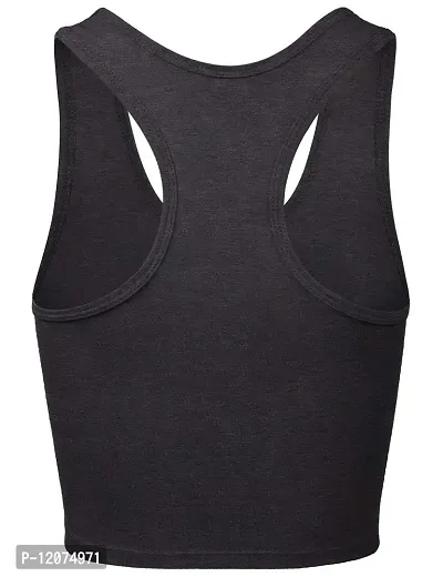 THE BLAZZE Women's Sleeveless Crop Tops Sexy Strappy Tees (Large, Charcoal Melange)-thumb3