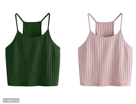 THE BLAZZE Women's Summer Basic Sexy Strappy Sleeveless Racerback Camisole Crop Top (XX-Large, Green Pink)