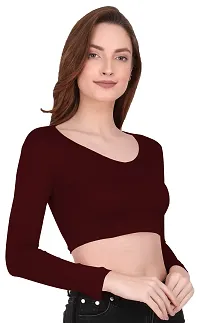 THE BLAZZE 1309 Sexy Women's Full Sleeve Tank Crop Tops Bustier Bra Vest Shorts Crop Top Bralette Blouse Top for Women (XL, Maroon)-thumb3