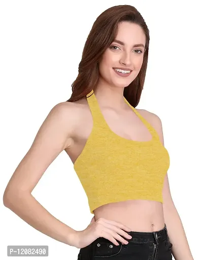 THE BLAZZE 1294 Halter Neck Crop Top for Women (XX-Large, Yellow Melange)-thumb4