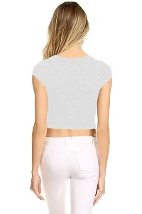 THE BLAZZE 1051 Women's Basic Sexy Solid Scoop Neck Slim Fit Short Sleeves Crop Tops (XX-Large(38?-40""), D - Grey)-thumb1