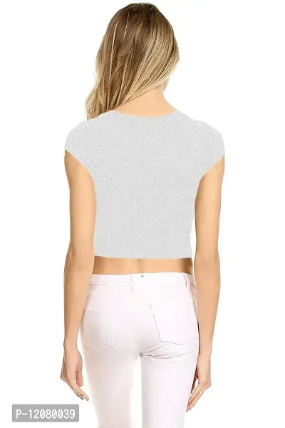 THE BLAZZE 1051 Women's Basic Sexy Solid Scoop Neck Slim Fit Short Sleeves Crop Tops (XX-Large(38?-40""), D - Grey)-thumb2