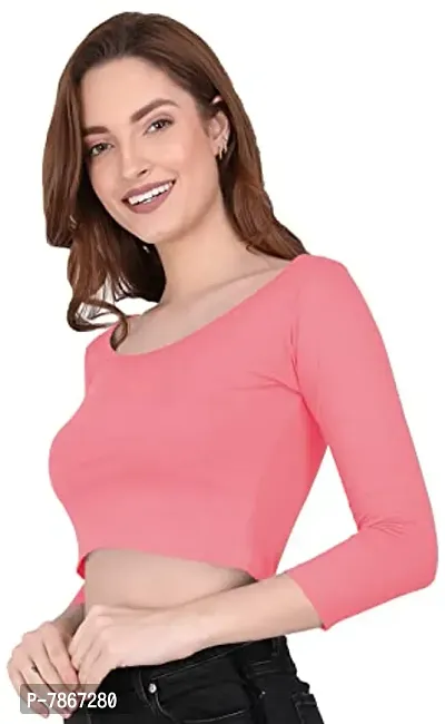 THE BLAZZE 1057 Women's Cotton Scoop Neck Full Sleeve Tank Crop Tops Bustier Bra Crop Top Bralette Readymade Saree Blouse for Women's-thumb4