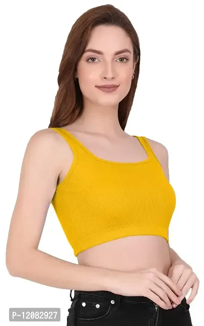 THE BLAZZE 1044 Women's Summer Basic Sexy Strappy Sleeveless Crop Tops (Large, Yellow)-thumb4