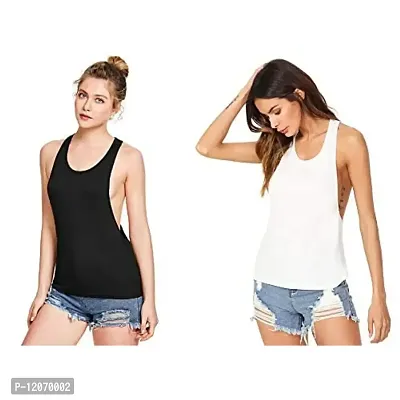 THE BLAZZE Women's Sleeveless Loose Fit Racerback Yoga Workout Tank Top (XXL, Black+White)-thumb0