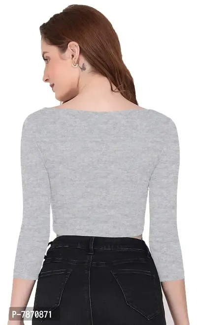 THE BLAZZE 1057 Women's Basic Sexy Solid Scoop Neck Slim Fit 3/4 Sleeve Crop Top-thumb3