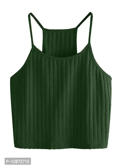 THE BLAZZE Women's Summer Basic Sexy Strappy Sleeveless Racerback Camisole Crop Top (XX-Large, Green Pink)-thumb2