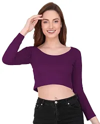 THE BLAZZE 1059 Women's Basic Sexy Solid Scoop Neck Slim Fit Full Sleeve Crop Top T-Shirt for Women (Medium(32-34), Violet)-thumb4