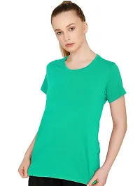 THE BLAZZE 1019 Women's Basic Sexy Solid Scoop Neck Slim Fit Full Sleeve Crop Top T-Shirt for Women (Medium(32-34), N - Reliance Green)-thumb2