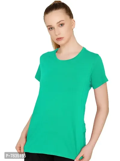 THE BLAZZE 1019 Women's Basic Sexy Solid Scoop Neck Slim Fit Full Sleeve Crop Top T-Shirt for Women (Medium(32-34), N - Reliance Green)-thumb3