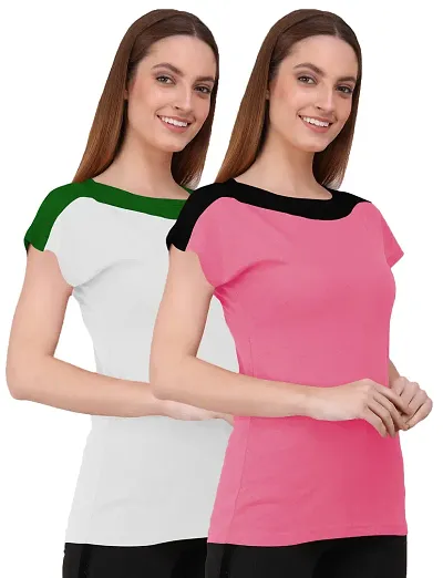 THE BLAZZE 1330 Women's Cotton Regular Fit Round Neck Half Sleeve Utility T-Shirts for Women Combo