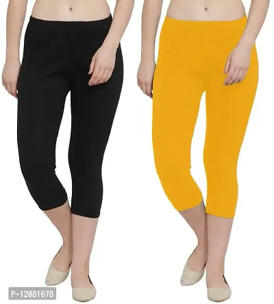 THE BLAZZE 1603 Women's Cotton Churidar Leggings Combo Pack of 2 (Large, Black,Yellow)-thumb0