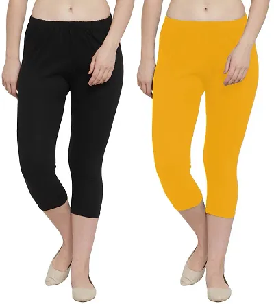 THE BLAZZE 1603 Women's Yoga Pants Workout Running Stretch Yoga Leggings Combo Pack of 2 (Medium, Black,Yellow)