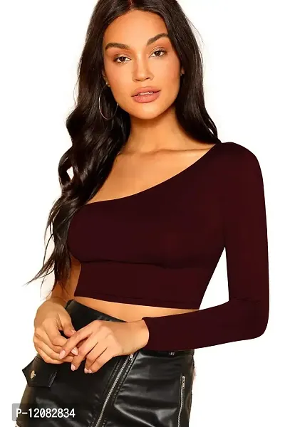 THE BLAZZE 1289 Women's Basic Sexy Solid Slim Fit Full Sleeve Crop Top T-Shirts for Women-thumb2