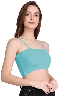 THE BLAZZE 1290 Women's Cotton Basic Sexy Solid Slim Fit Sleeveless Saree Readymade Saree Blouse Crop Top T-Shirt for Women(2XL,Color_05)-thumb2