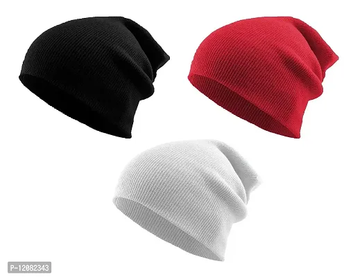 THE BLAZZE 2015 Winter Beanie Cap for Men and Women Pack Of 3 (Pack Of 3, Black,pink,White)