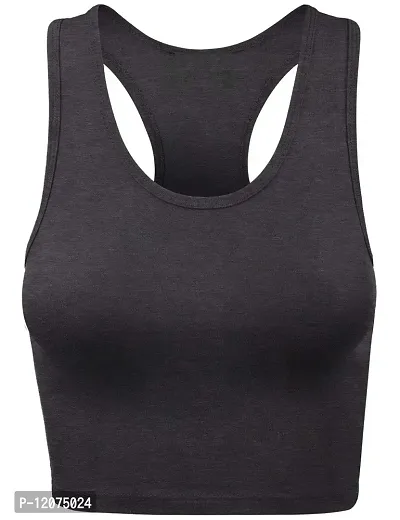 THE BLAZZE Women's Cotton Racerback Basic Crop Tank Tops (Small, Charcoal Melange Charcoal Melange)-thumb2