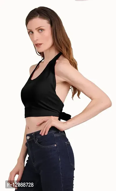 THE BLAZZE 1382 Women's Basic Sexy Solid Backless Halter Neck Slim Fit Sleeveless Crop Top for Women-thumb4