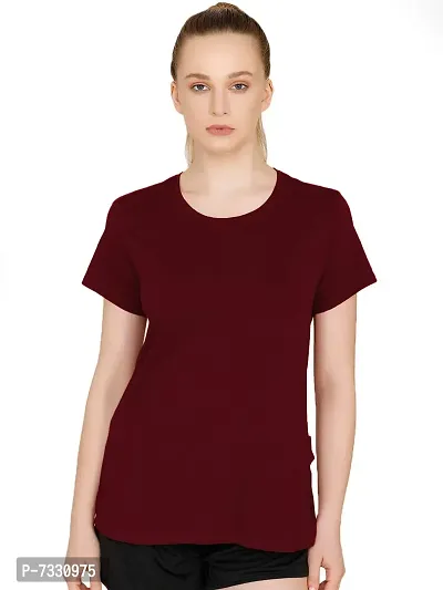 THE BLAZZE 1019 Women's Basic Sexy Solid Scoop Neck Slim Fit Full Sleeve Crop Top T-Shirt for Women (Small(30 -32 ), G - Maroon)