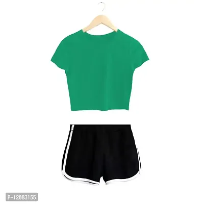 THE BLAZZE 1261 Women's Cotton Crop Top Shorts Set (S, Reliance Green)