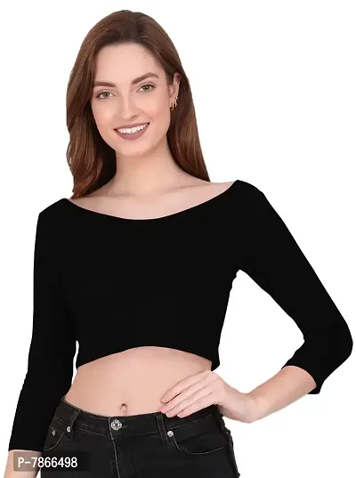 THE BLAZZE 1304 Sexy Women's Cotton Scoop Neck Full Sleeve Tank Crop Tops Bustier Bra Crop Top Bralette Readymade Saree Blouse for Women's (XL, Black)-thumb0