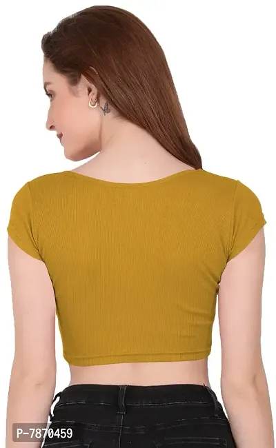 THE BLAZZE 1151 Women's Basic Sexy V Neck Slim Fit Crop Top T-Shirt for Women (X-Small, Mustard Yellow)-thumb2