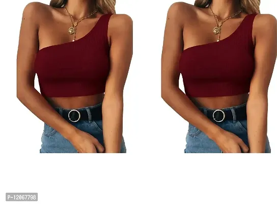 THE BLAZZE Women's Sleeveless Crop Tops Sexy Strappy Tees (M, Wine Red+Wine Red)