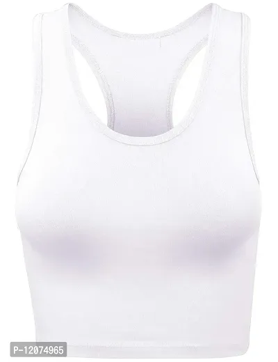 THE BLAZZE Women's Cotton Racerback Basic Crop Tank Tops (Small, Royal Blue White)-thumb3