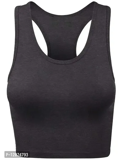 THE BLAZZE Women's Cotton Racerback Basic Crop Tank Tops (Large, Charcoal Melange White)-thumb2