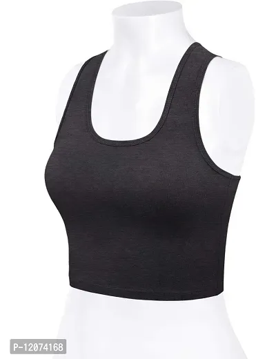 THE BLAZZE Women's Sleeveless Crop Tops Sexy Strappy Tees (Large, Charcoal Melange)-thumb4