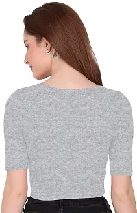 THE BLAZZE 1055 Women's Basic Sexy Solid Scoop Neck Slim Fit Short Sleeves Crop Tops-thumb2