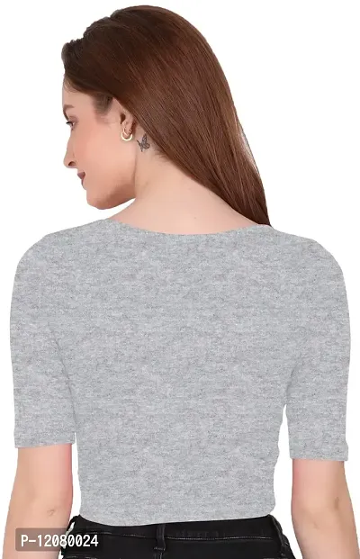 THE BLAZZE 1055 Women's Basic Sexy Solid Scoop Neck Slim Fit Short Sleeves Crop Tops-thumb3