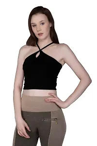 AD2CART A1685 Women's Basic Solid X-Cross Notch Neck Crop Top for Women Stylish Western-thumb1