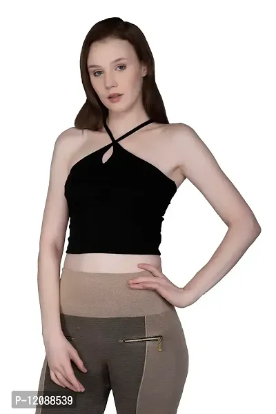 AD2CART A1685 Women's Basic Solid X-Cross Notch Neck Crop Top for Women Stylish Western-thumb2