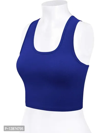 THE BLAZZE Women's Cotton Racerback Basic Crop Tank Tops (Medium, Royal Blue Royal Blue)-thumb5