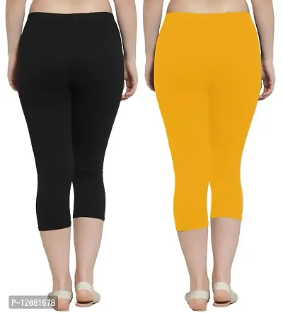 THE BLAZZE 1603 Women's Cotton Churidar Leggings Combo Pack of 2 (Large, Black,Yellow)-thumb2