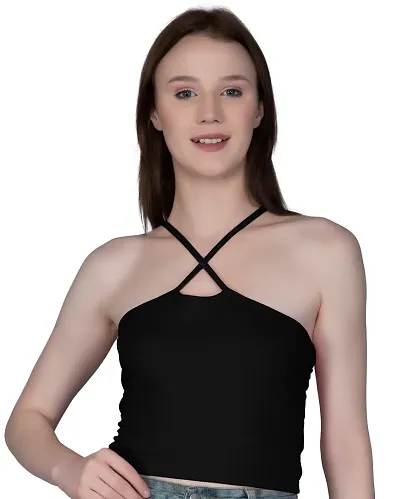 AD2CART A1696 Women's Basic Solid Double Cross Crop Top for Women Stylish Western