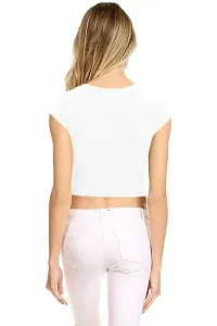 THE BLAZZE 1051 Women's Basic Sexy Solid Scoop Neck Slim Fit Short Sleeves Crop Tops (X-Large(36?-38""), B - White)-thumb1