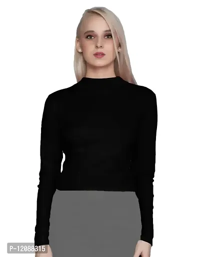 AD2CART A1756 Women's Basic Solid Turtle Neck Full Sleeves Stretchable Ribbed Crop Top for Women Stylish Western-thumb0