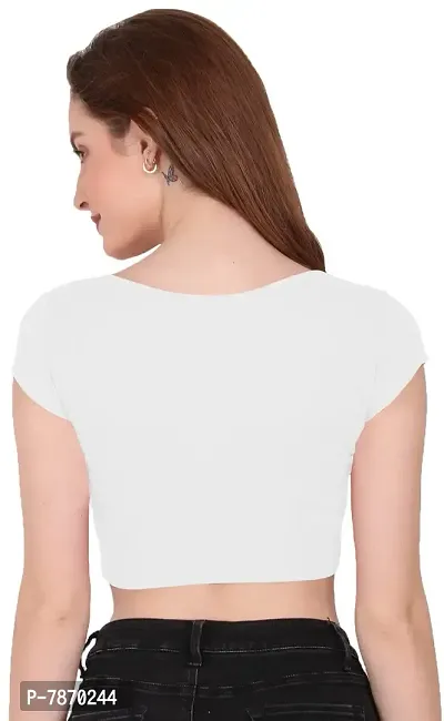 THE BLAZZE 1151 Women's Basic Sexy V Neck Slim Fit Crop Top T-Shirt for Women (X-Small, White)-thumb2