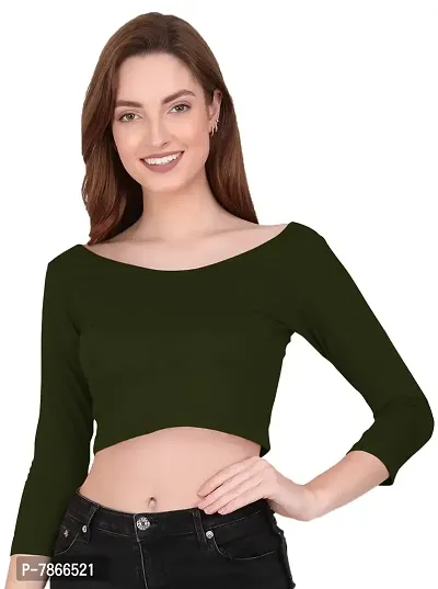 THE BLAZZE 1304 Sexy Women's Cotton Scoop Neck Full Sleeve Tank Crop Tops Bustier Bra Crop Top Bralette Readymade Saree Blouse for Women's (L, Army Green)