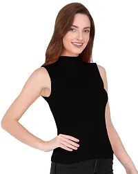 Women's Plain Black Sleeveless High Neck/Turtle Neck Top Stretch Slim Cotton T-Shirt FDor Women-thumb3