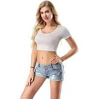 THE BLAZZE 1053 Women's Basic Sexy Solid Scoop Neck Slim Fit Half Sleeve Crop Top T-Shirt for Women (XX-Large(38�-40), D - Grey)-thumb3