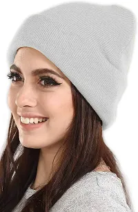 THE BLAZZE 2015 Winter Beanie Cap for Men and Women's (Free Size, White)-thumb1