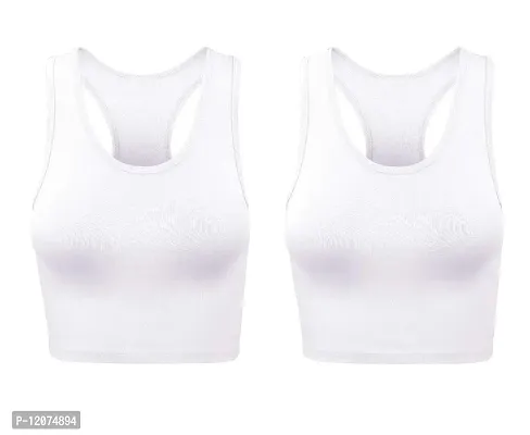 THE BLAZZE Women's Cotton Racerback Basic Crop Tank Tops (Small, White White)-thumb0