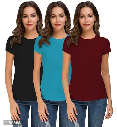 THE BLAZZE Women's T-Shirt (Pack of 3) (QW-62_Black, Blue  Maroon_XX-Large)-thumb0