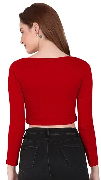 THE BLAZZE 1059 Women's Cotton Basic Sexy Solid Scoop Neck Slim Fit Full Sleeve Saree Readymade Saree Blouse Crop Top T-Shirt for Women (XX-Large(38?-40), C - Red)-thumb2