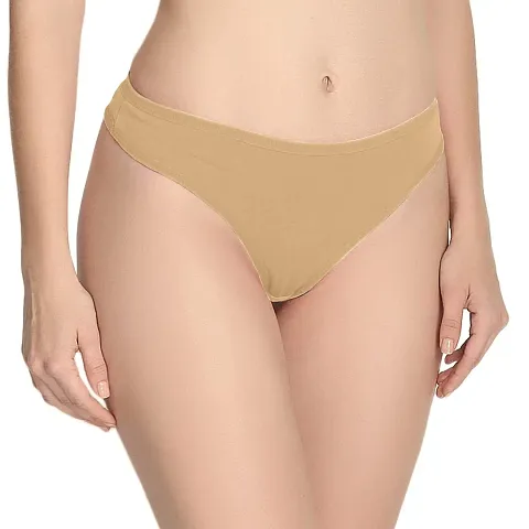 THE BLAZZE Women's Thong Low Rise Sexy Solid G-String Thong Bikini T-String Sexy Lingerie Panties Briefs (Small(32""/80cm - Chest), Beige)