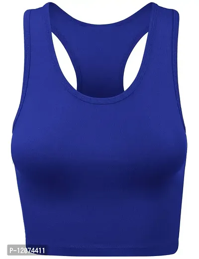 THE BLAZZE Women's Cotton Racerback Basic Crop Tank Tops (Medium, Royal Blue)