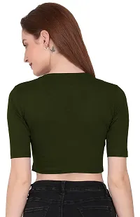 THE BLAZZE 1085 Sexy Women's Elbow Sleeve Tank Crop Tops Bustier Bra Vest Shorts Crop Top Bralette Blouse Top for Women's (Medium, Army Green)-thumb2